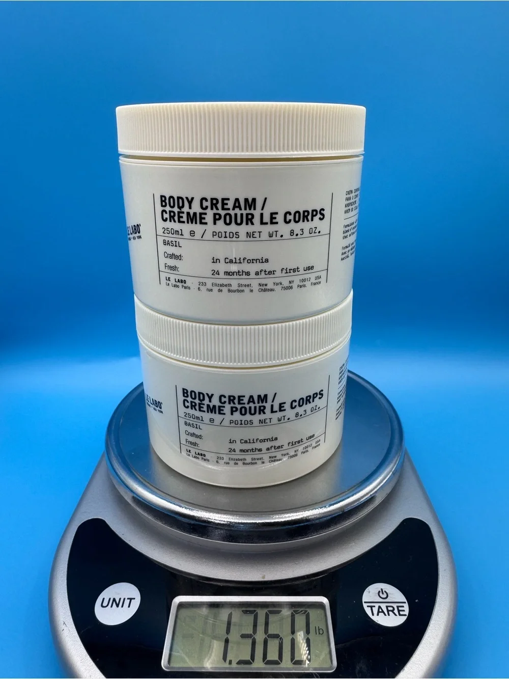 2 x Le Labo Body Cream Basil 250ml each